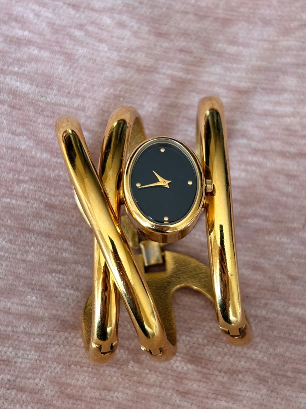 The Franklin Mint Alfred Durante Golden Ribbons Bracelet Cuff Watch 1989